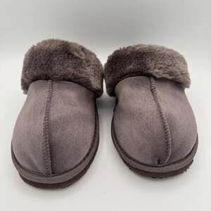 FLOOPI BROWN FAUX FUR LINED SLIP ON SLIPPERS SIZE LARGE
